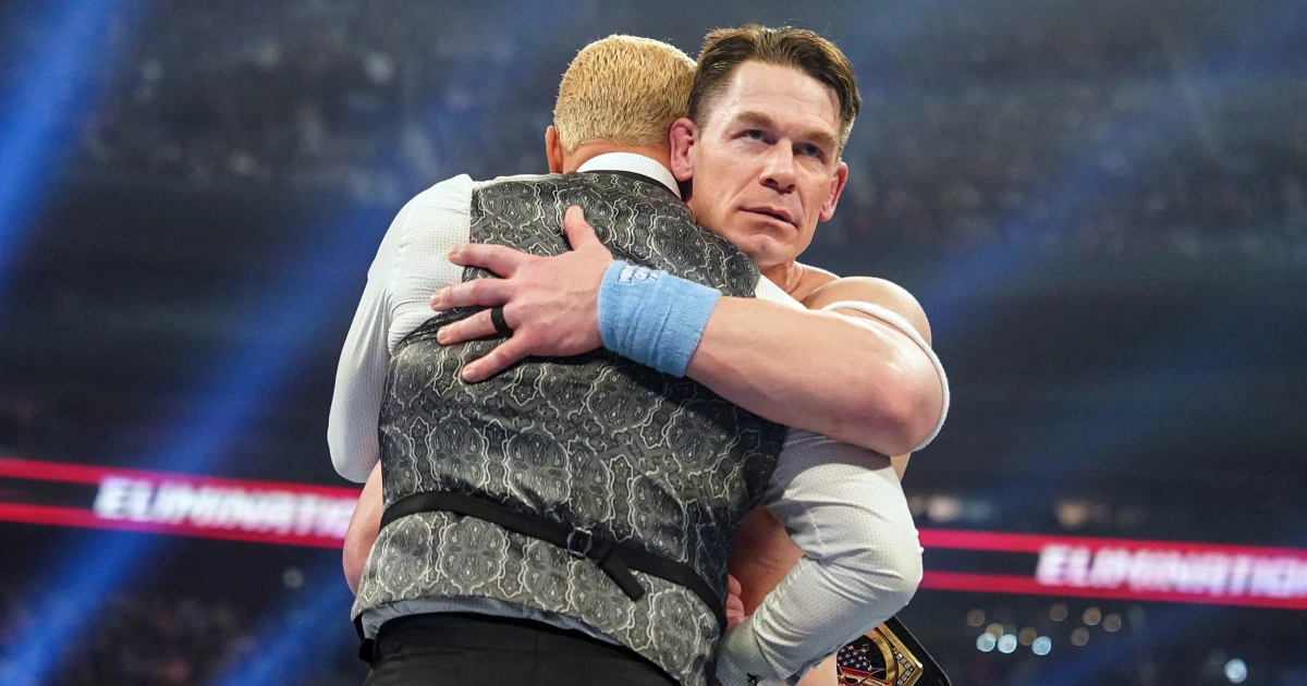 John Cena embracing Cody Rhodes